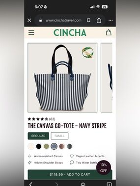 CINCHA Navy Stripe Canvas Tote with Leather Accents